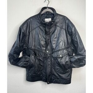 Vtg City Streets Leather Jacket Men's XL Tall Black Motorcycle Riding Biker Zip